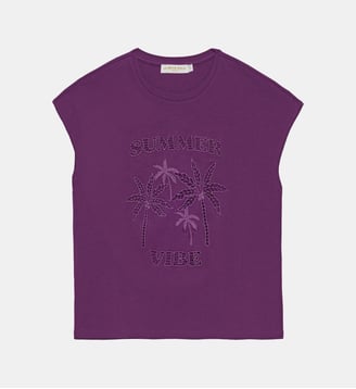 T-shirt sans manches col rond imprimé broderie TIM - La Petite Etoile - Violet