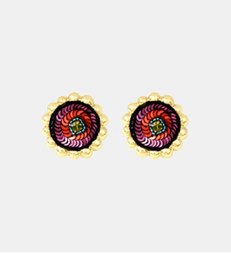 Boucles d'oreilles tige percée Angèle rond brodé  - Angele - Satellite - Violet