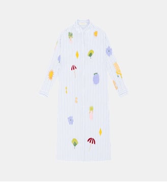 Robe longueur midi chemise imprimé à rayures RAFAELA - La Petite Etoile - Bleu ciel