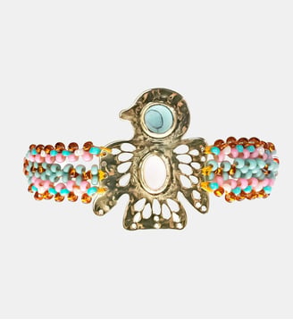 Bracelet réglable perles avec cabochon oiseau PIOUPIOU - Hipanema - Bleu turquoise
