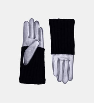Polka Gants Femme en Cuir Doublés Alpaga - Agnelle - Argent et noir