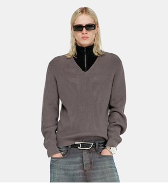 Pull à zip court avec col superposé - Diesel - Noir et gris