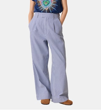 Pantalon droit Pasha rayé coton bio - Leon & Harper - Blue