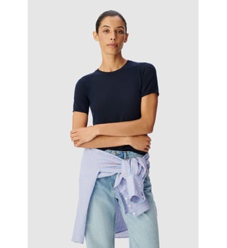 Pull manches courtes tricot en laine - Ikks - Bleu marine