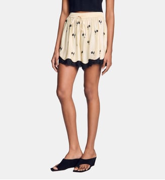 Short brodé à fleurs - Sandro - Vanille