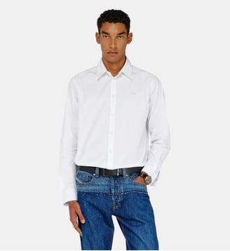 Chemise rayée en coton avec broderie D - Diesel - Blanc