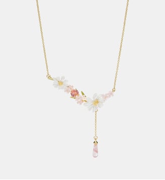 Collier plastron bouquet de fleurs et perle rose - Les Néréides - Blanc