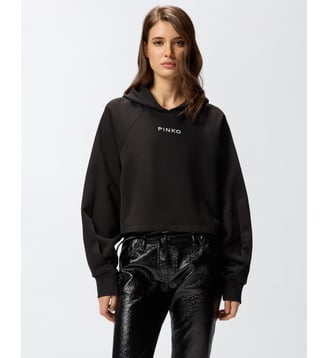 Sweat-shirt cropped à broderie - Pinko - Limousine noire