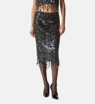 Jupe midi à paillettes et cristaux - Pinko - Multicolore bleu électrique, noir et bleu azur
