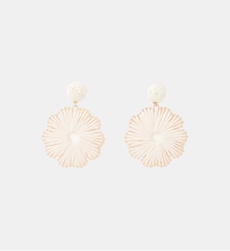 Boucles d'oreilles fleurs tissées en raphia ivoire - Balaboosté - Ivoire