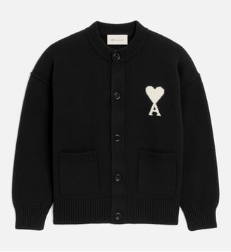 Cardigan col rond unisexe en laine Ami de Coeur - AMI Paris - Noir et écru
