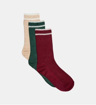 Pack de 3 Chaussettes - Odaje - Beige vert bordeaux