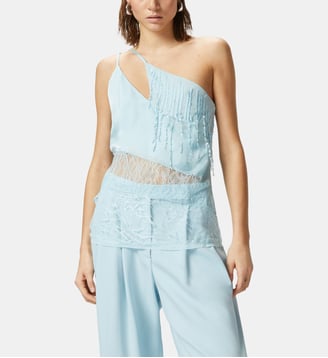 Top asymétrique en satin avec dentelle et paillettes - Pinko - Bleu