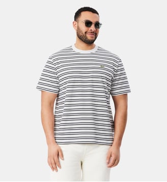 T-shirt coton épais rayé - Lacoste - Noir et blanc