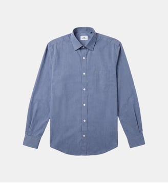 Chemise manches longues en coton avec poche poitrine ronde - Serge Blanco - Bleu jean