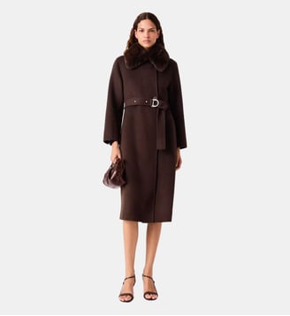 Manteau long et col fausse fourrure - Maje - Marron
