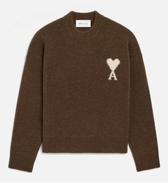 Pull unisexe en alpaga Ami de Coeur - AMI Paris - Marron chocolat et ecru
