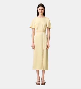 Robe satinée dentelle dos nu - Claudie Pierlot - Jaune layette