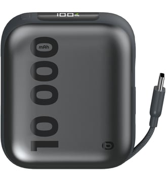 Batterie externe 10 000 mAh + cable USB-C intégré - Essentiel B - Noir