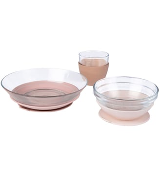 Coffret repas en verre - Beaba - Rose