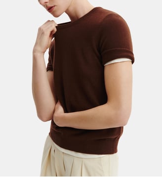 Pull droit manches courtes en cachemire  - Bompard - Café