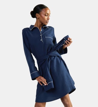 Chemise de nuit col classique en flanelle de coton, Radieuse - Laurence Tavernier - Marine chiné