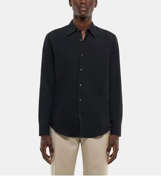 Chemise col hirondelle en coton et lin - Fursac - Noir