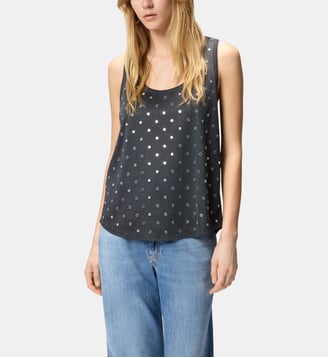 Débardeur en maille filet à sequins miroirs - Pinko - Gris et noir