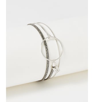 bracelet cuirs et chaines Nolah Argent Sparkling - Flowers for Zoe - Noir