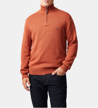 Pull droit en coton à col zip Merrick Bay - Rodd & Gunn - Rust