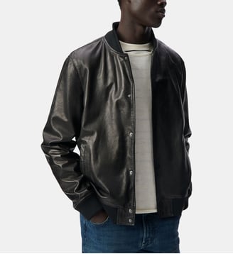 Bomber en cuir à parmenture amovible - Ikks - Noir