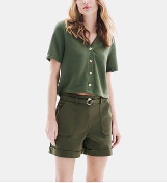 T-shirt tvacances - Motif uni - Coupe droite - Caroll - Vert kaki