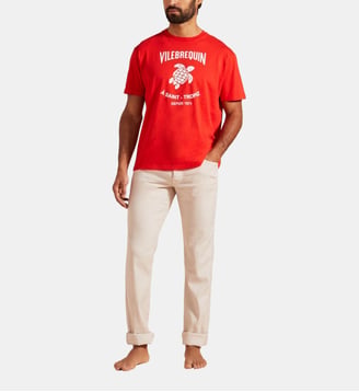 T-shirt en coton imprimé logo tortue - Vilebrequin - Coquelicot