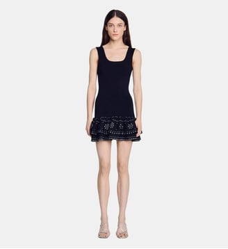 Robe courte en maille à studs - Sandro - Noir