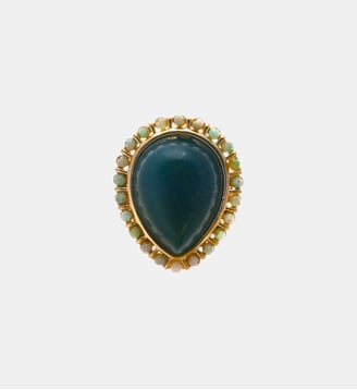 Bague réglable goutte sertie de perles PARATY - Hipanema - Vert