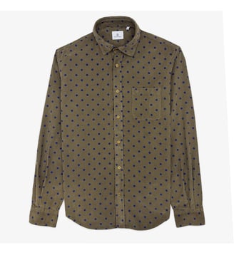 Chemise manches longues en coton à pois - Serge Blanco - Kaki