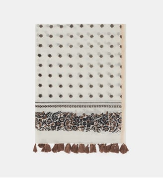 Etole à pompons en coton et soie - DAPHNE - Gerard Darel - Écru
