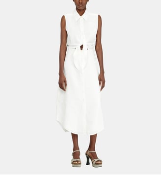 Robe midi en mélange de lin avec détail nœud - Diesel - Blanc