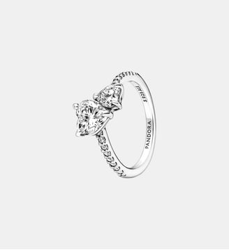 Bague Scintillante Cœur Double - Pandora - Argenté