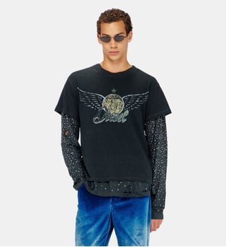 T-shirt en coton-chanvre avec motif concert - Diesel - Noir
