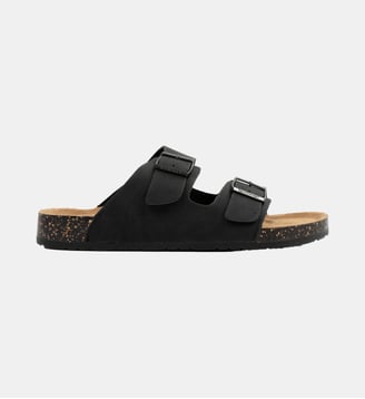 Sandales à doubles brides ultra confortables, semelle intérieure cuir - Isotoner - Noir