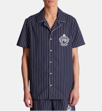 Chemise pyjama en popeline à rayures - Balmain - Navy