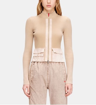 Cardigan zippé avec poches cargo en denim - Diesel - Beige