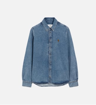 Chemise Col Boutonné Ami De Coeur En Coton unisexe - AMI Paris - Bleu usé