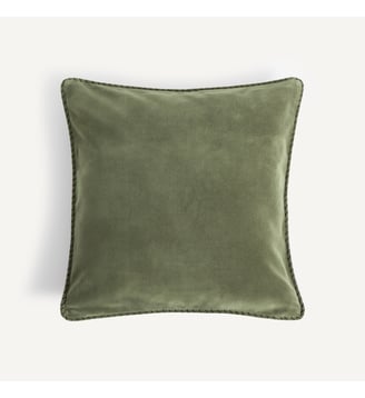 Housse de coussin velours de coton lavé - AM.PM - Vert mousse