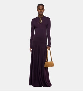 Longue jupe fluide en maille de laine - Rabanne - Aubergine