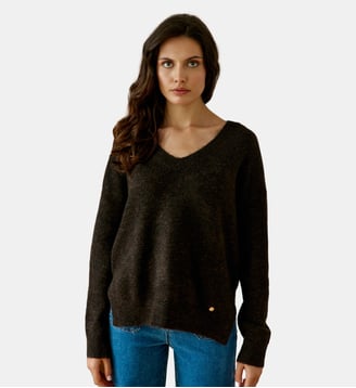 Pull col v uni MANTIO - La Petite Etoile - Marron