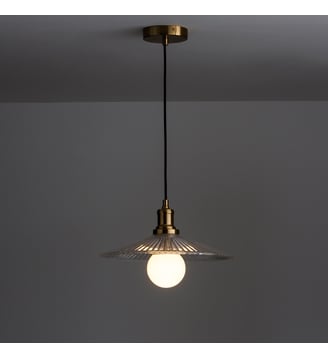 Suspension laiton et verre strié Ø35,5 cm - La Redoute Interieurs - Verre transparent
