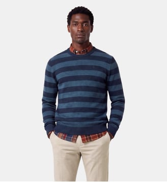 Pull Mirzan rayé laine col rond - Serge Blanco - Bleu marine