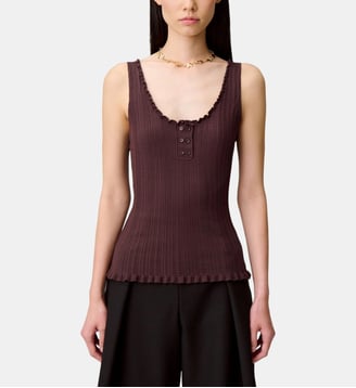 Débardeur col rond maille pointelle - Claudie Pierlot - Chocolat